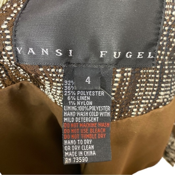 Yansi Fugel Jacket Kava Multi Brown Raffia Jacquard Inset Waist Short Sleeve  4 - Picture 5 of 6